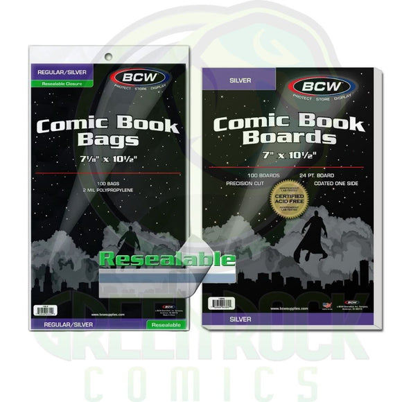 BCW Silver Size Resealable Comic 100 Count Bags & Boards Bundle