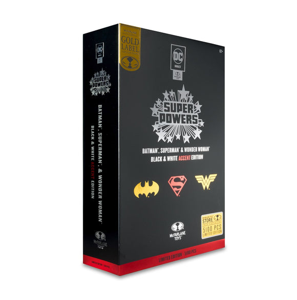 DC Direct Super Powers 2024 Superman Batman Wonder Woman 3 Pack B&W Gold Accents