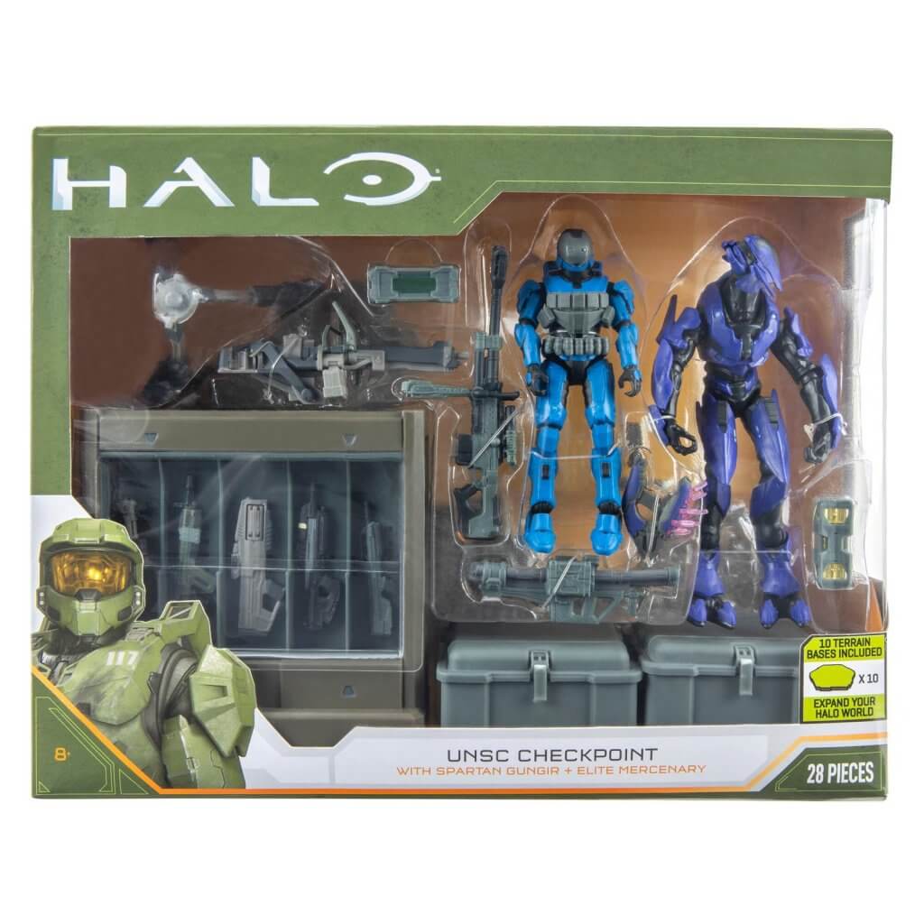 Halo UNSC Checkpoint with 4" Spartan Gungir and Elite Mercenary Action Figures