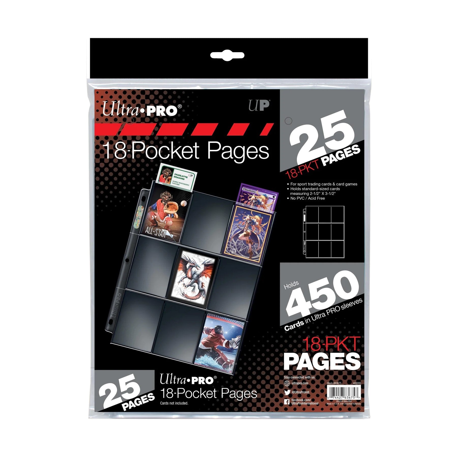 Ultra PRO Silver Series 25 Count 18 Pocket Pages - 25 Pages - Holds 450 Cards