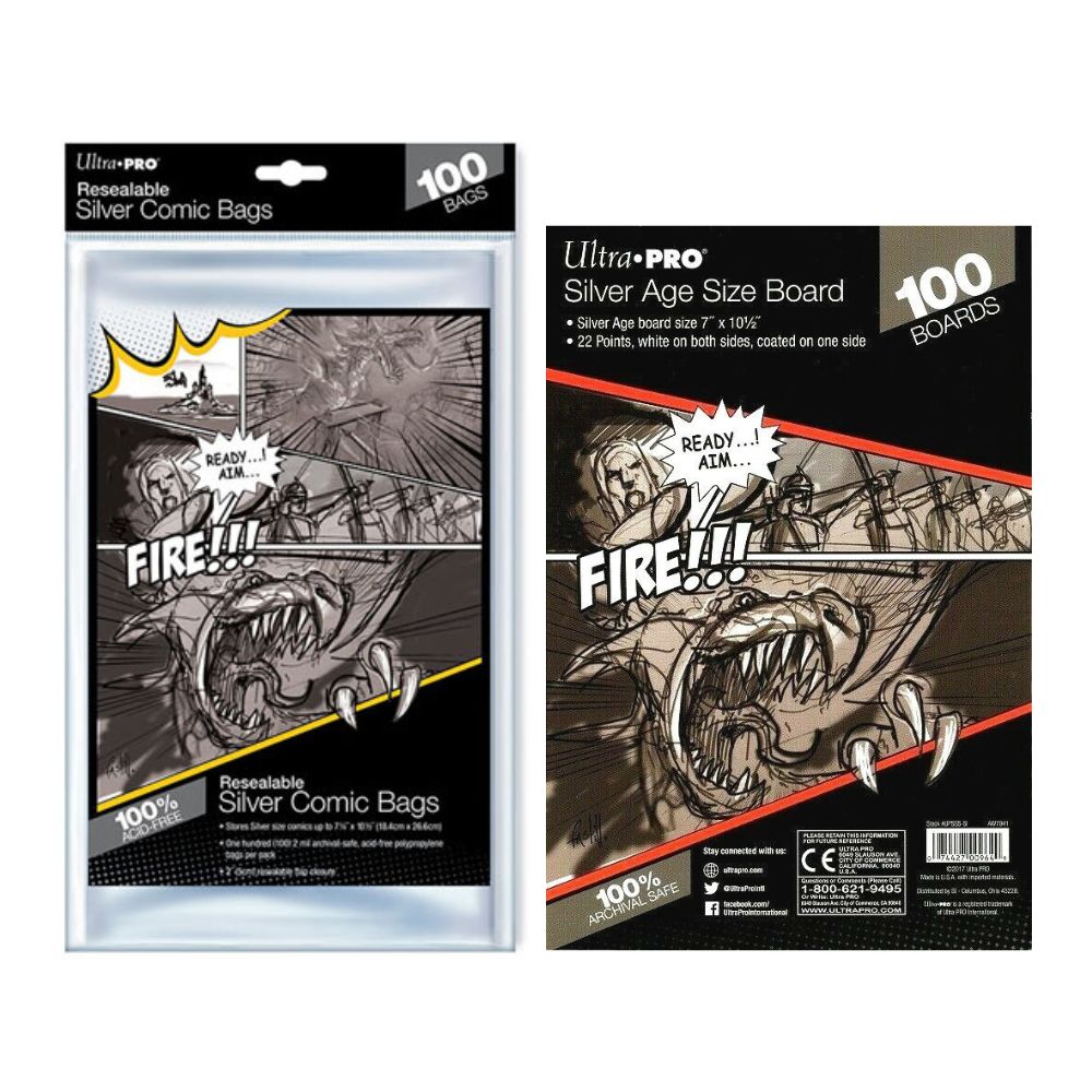 Ultra PRO Resealable Silver Size Comic Bags & Backing Boards Bundle - Qty 100